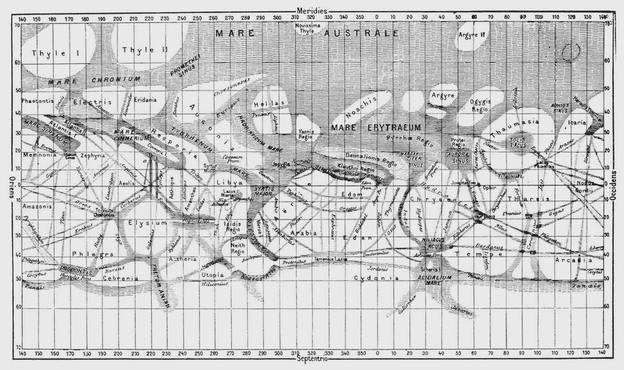 Mapa de Marte dibujado por Giovanni Schiaparelli (1886)