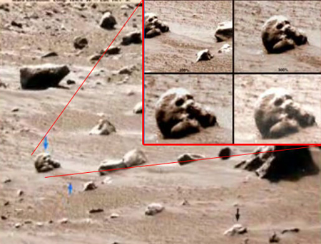 Cráneo humanoide en la superficie de Marte
