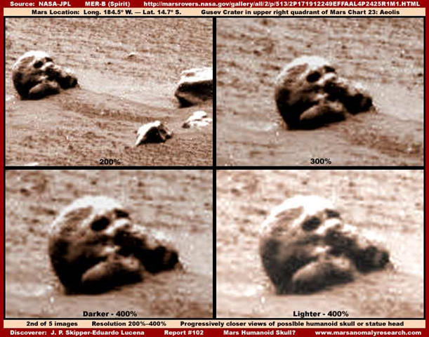Cráneo humanoide en la superficie de Marte
