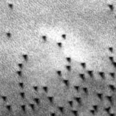 Monolitos sobresaliendo en la superficie marciana